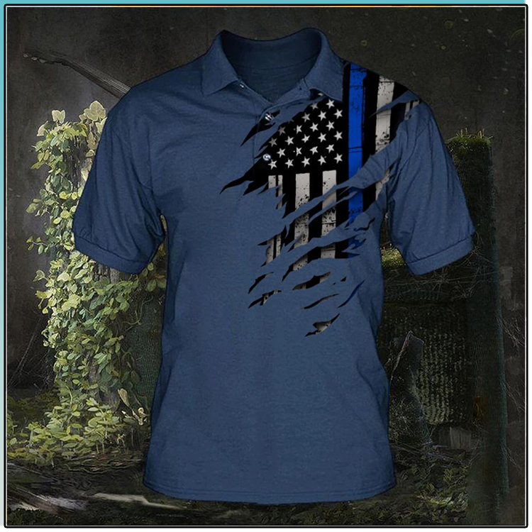 American Flag Thin Blue Line Polo Shirt1