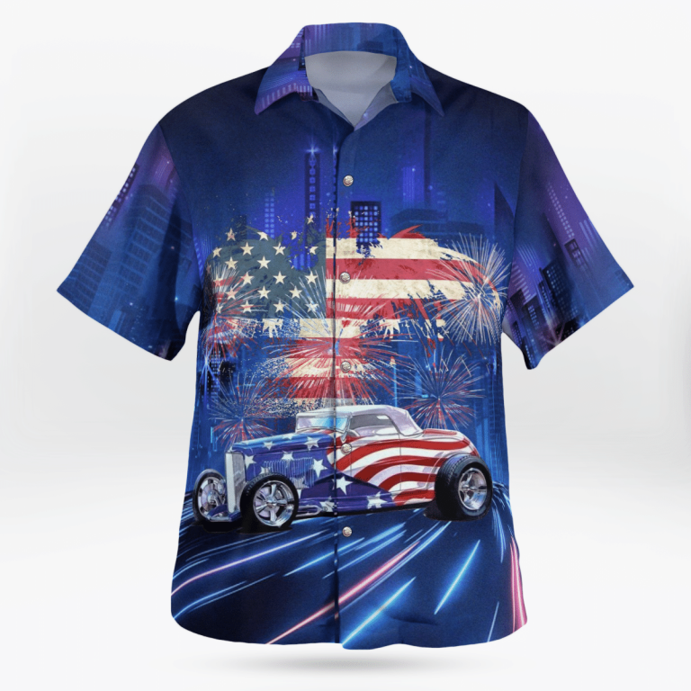 American flag and hot rod Hawaiian shirt 1