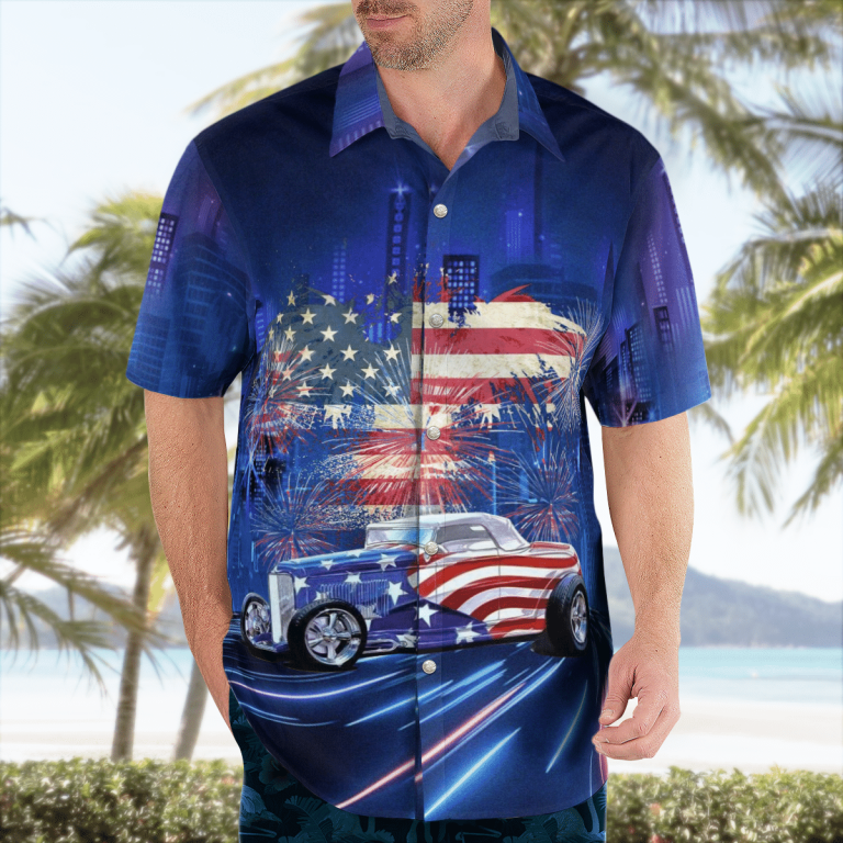 American flag and hot rod Hawaiian shirt 2