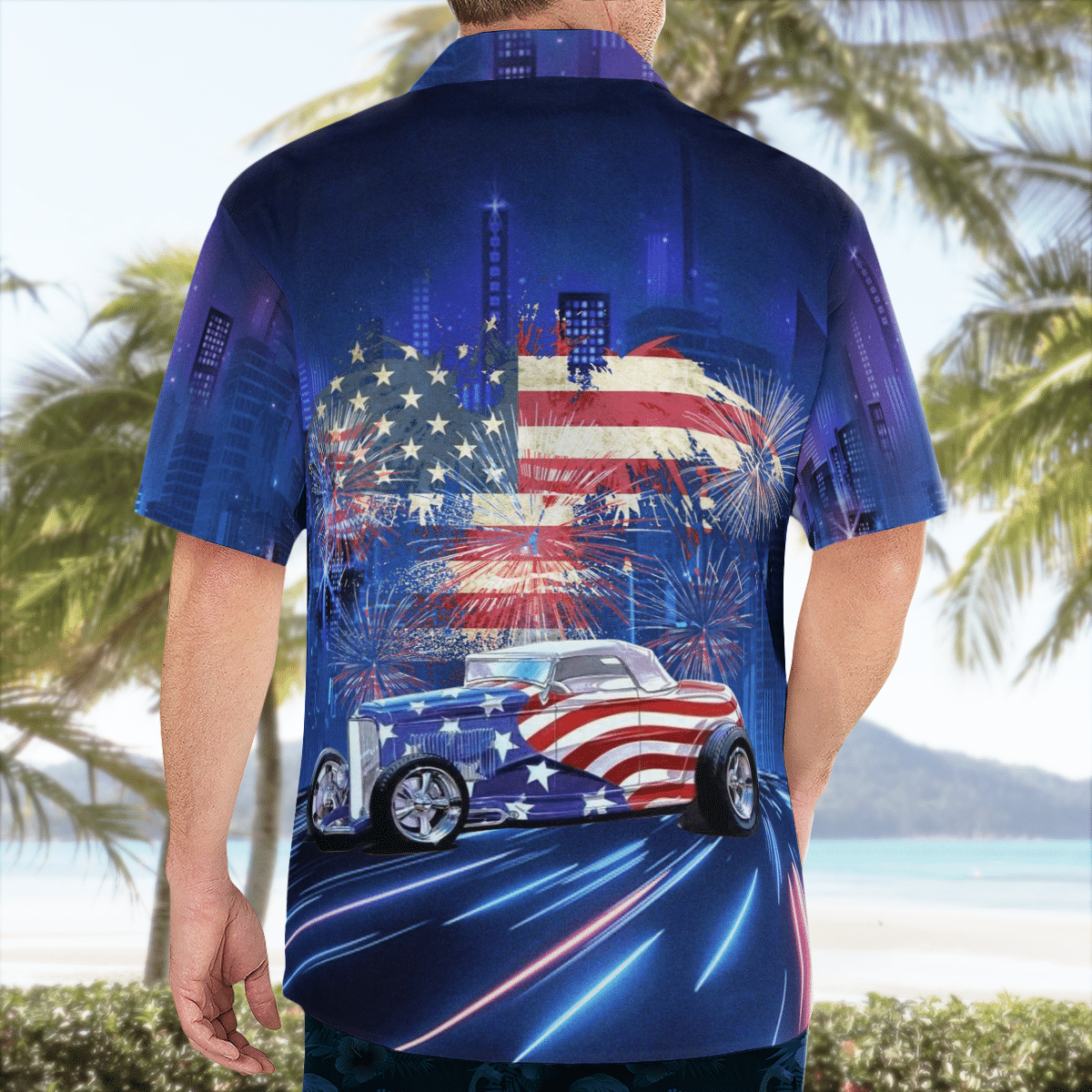 American flag and hot rod Hawaiian shirt 3