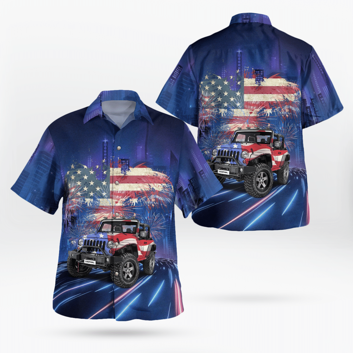 American flag and jeep Hawaiian shirt