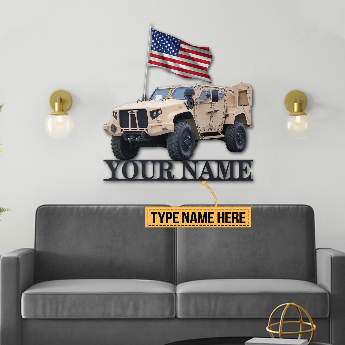Army vehicle American flag custom personalized metal sign 1