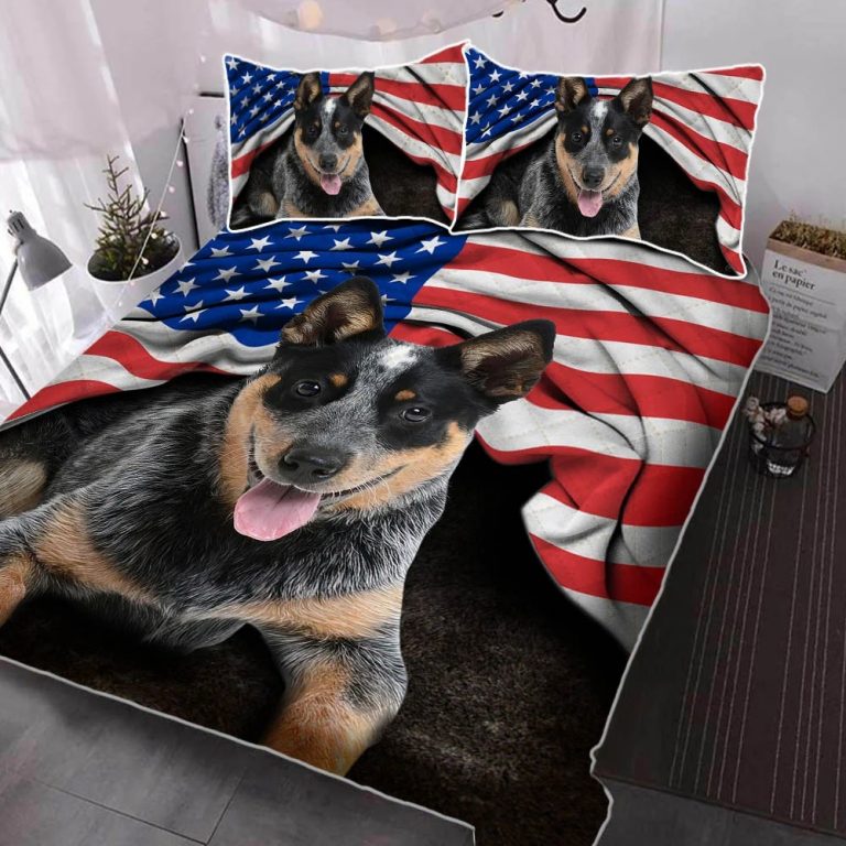 Australian Cattle Dog American flag quilt bedding set 13
