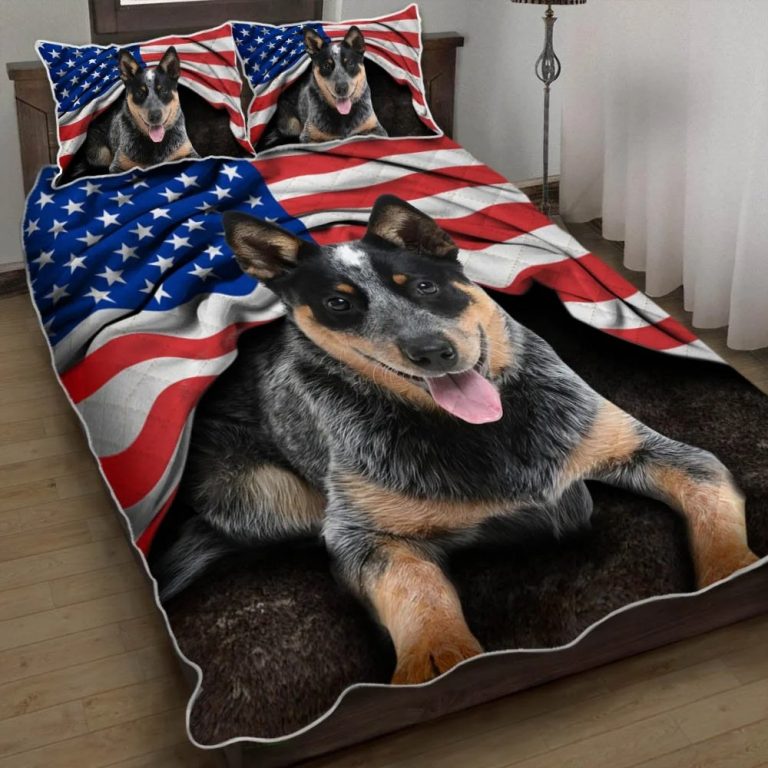 Australian Cattle Dog American flag quilt bedding set 12