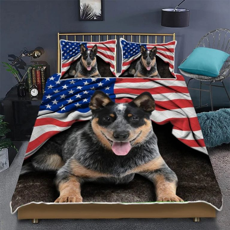 Australian Cattle Dog American flag quilt bedding set 14