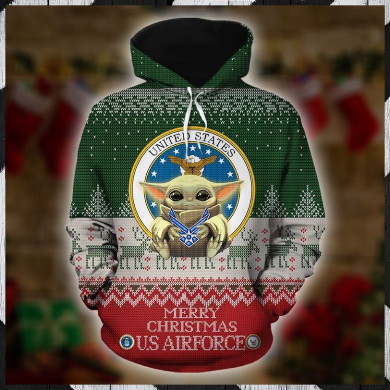 Baby Yoda Merry Christmas US Airforce 3d hoodie 1