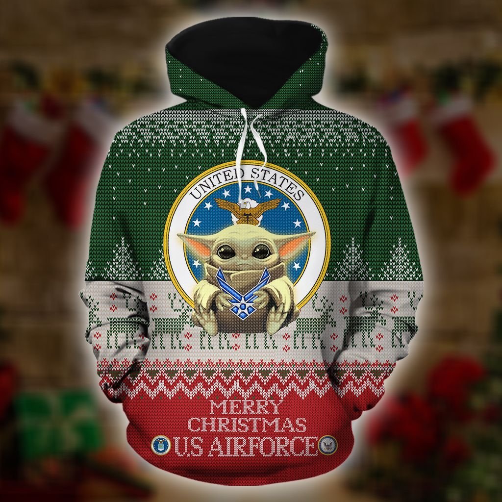 Baby Yoda Merry Christmas US Airforce 3d hoodie