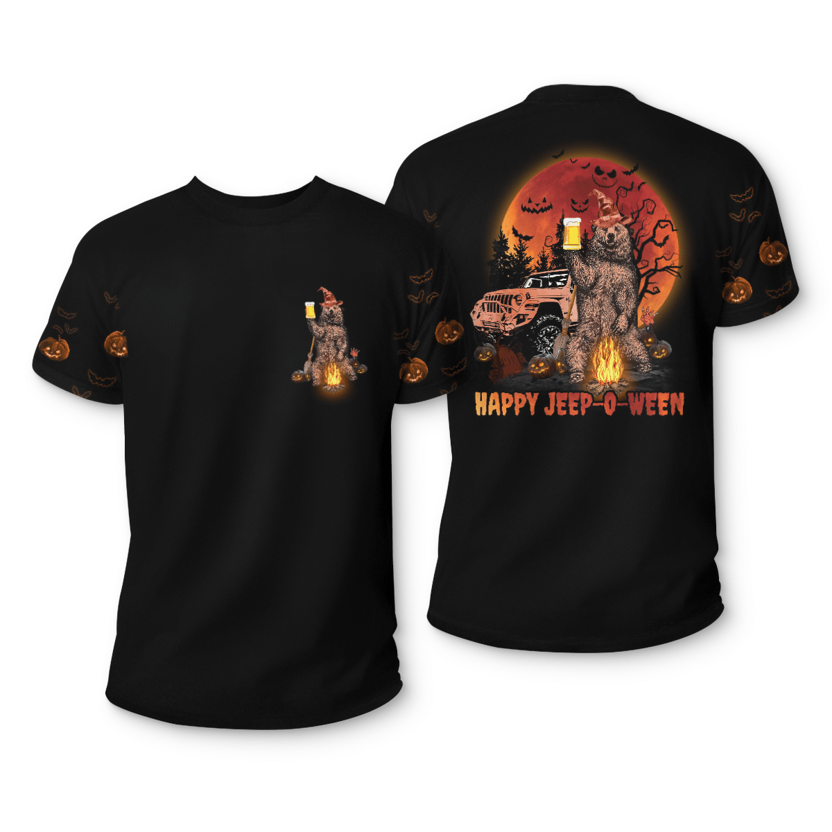 Bear camping with jeep Halloween 3d shirt 1