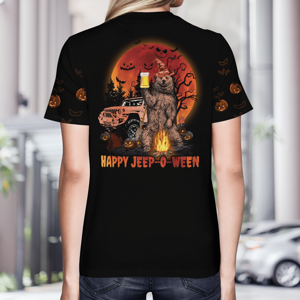 Bear camping with jeep Halloween 3d shirt 5