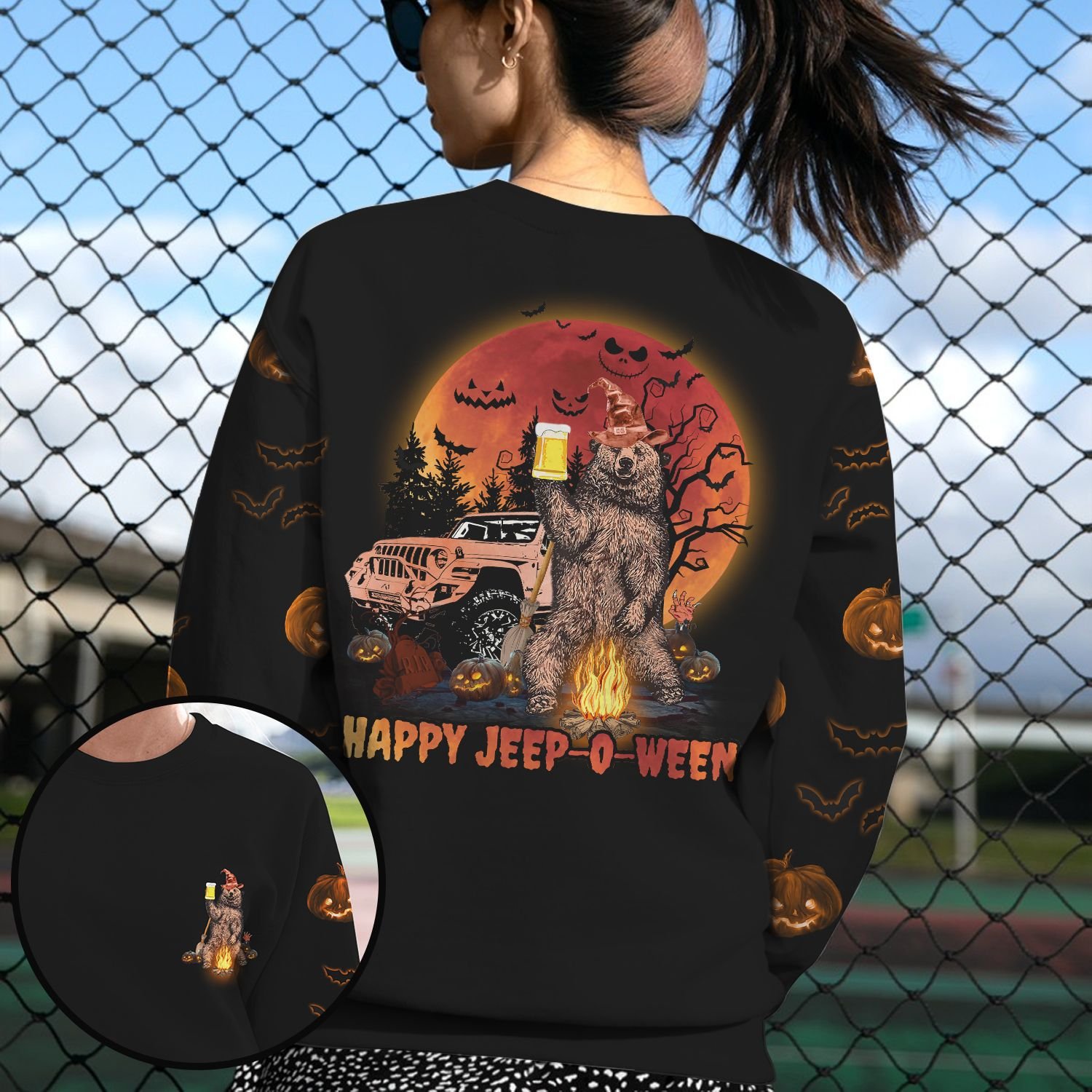 Bear camping with jeep Halloween 3d shirt