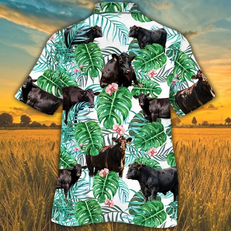 Black Angus cattle tropical plant Hawaiian shirt 10