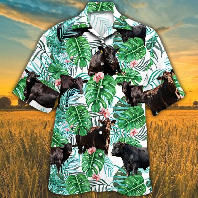 Black Angus cattle tropical plant Hawaiian shirt 9