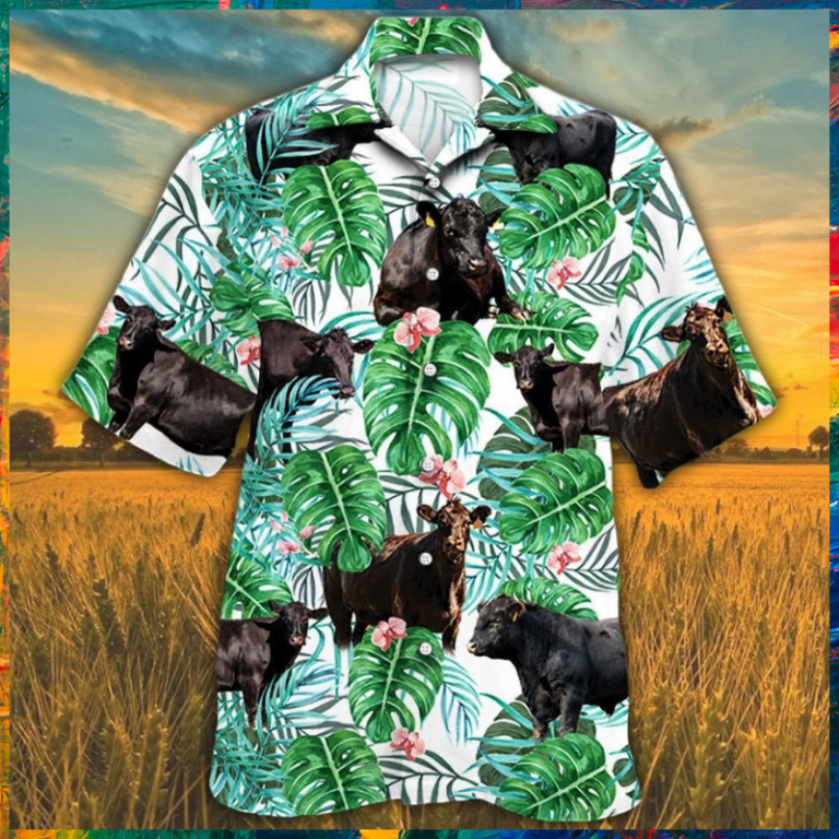 Black Angus cattle tropical plant Hawaiian shirt 8
