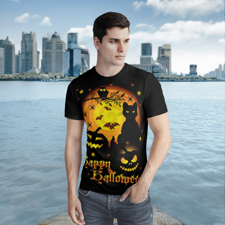 Black Cat Pumpkin Happy Halloween 3d T shirt 11