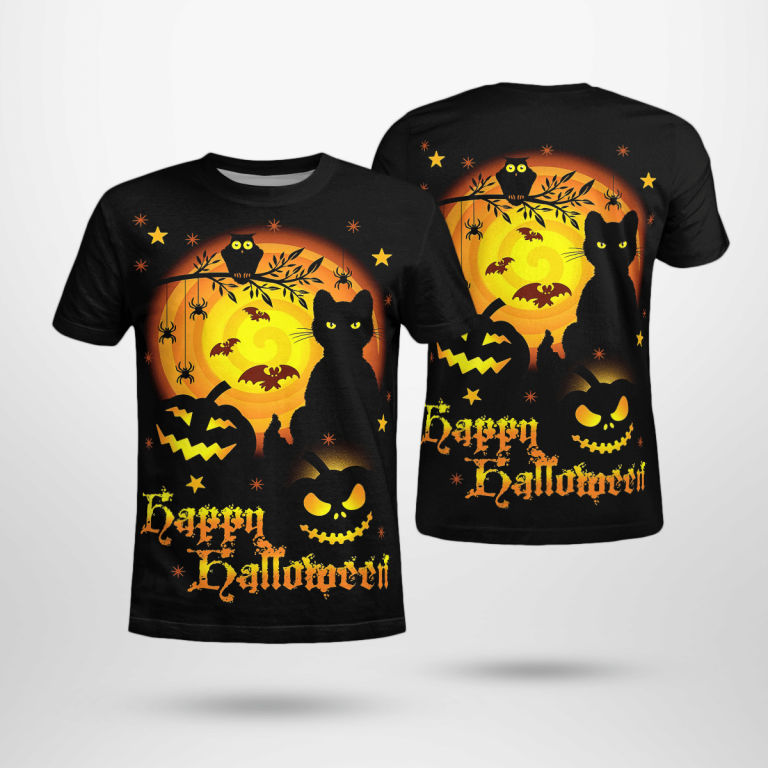 Black Cat Pumpkin Happy Halloween 3d T shirt 10
