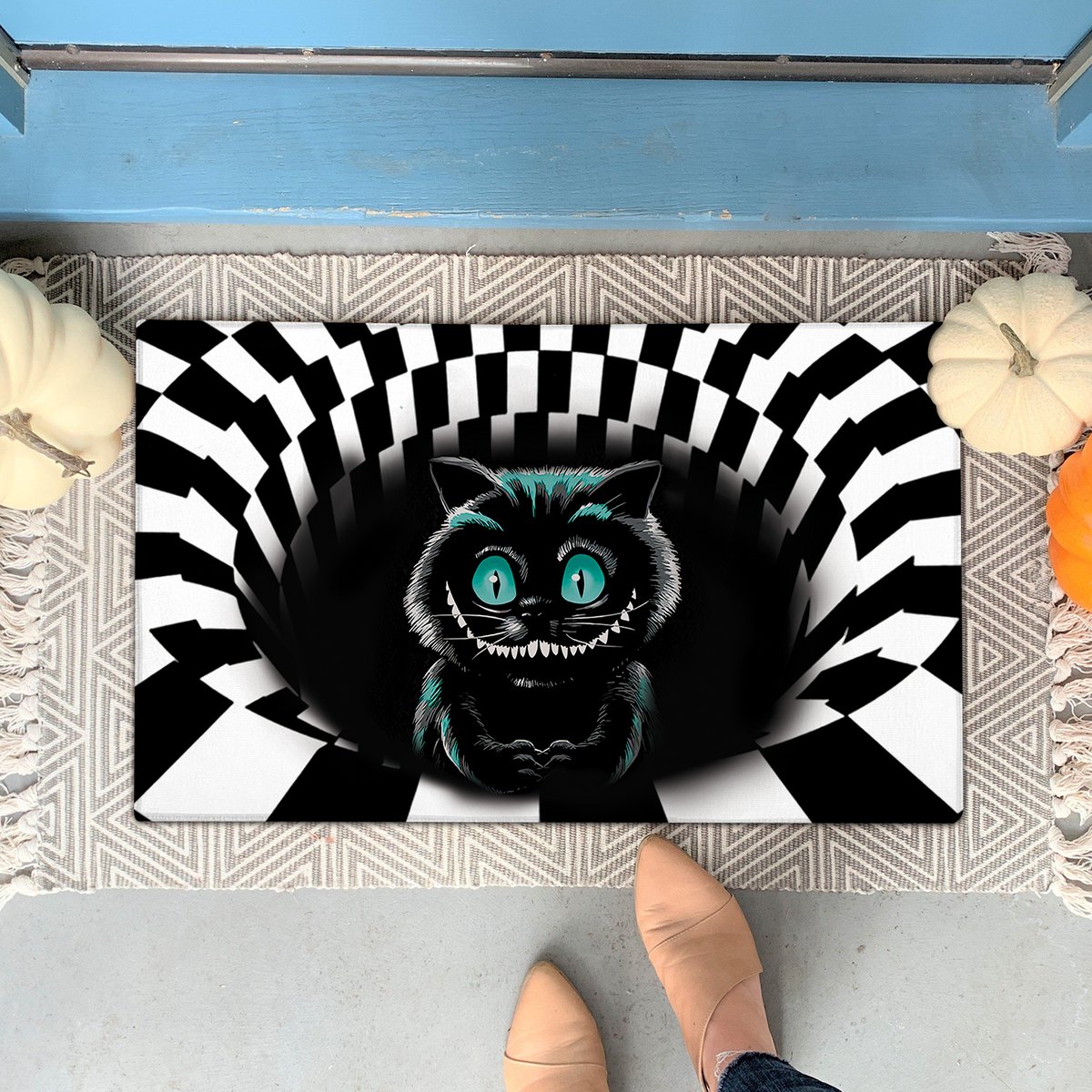 Black cat Halloween 3d illusion doormat 8