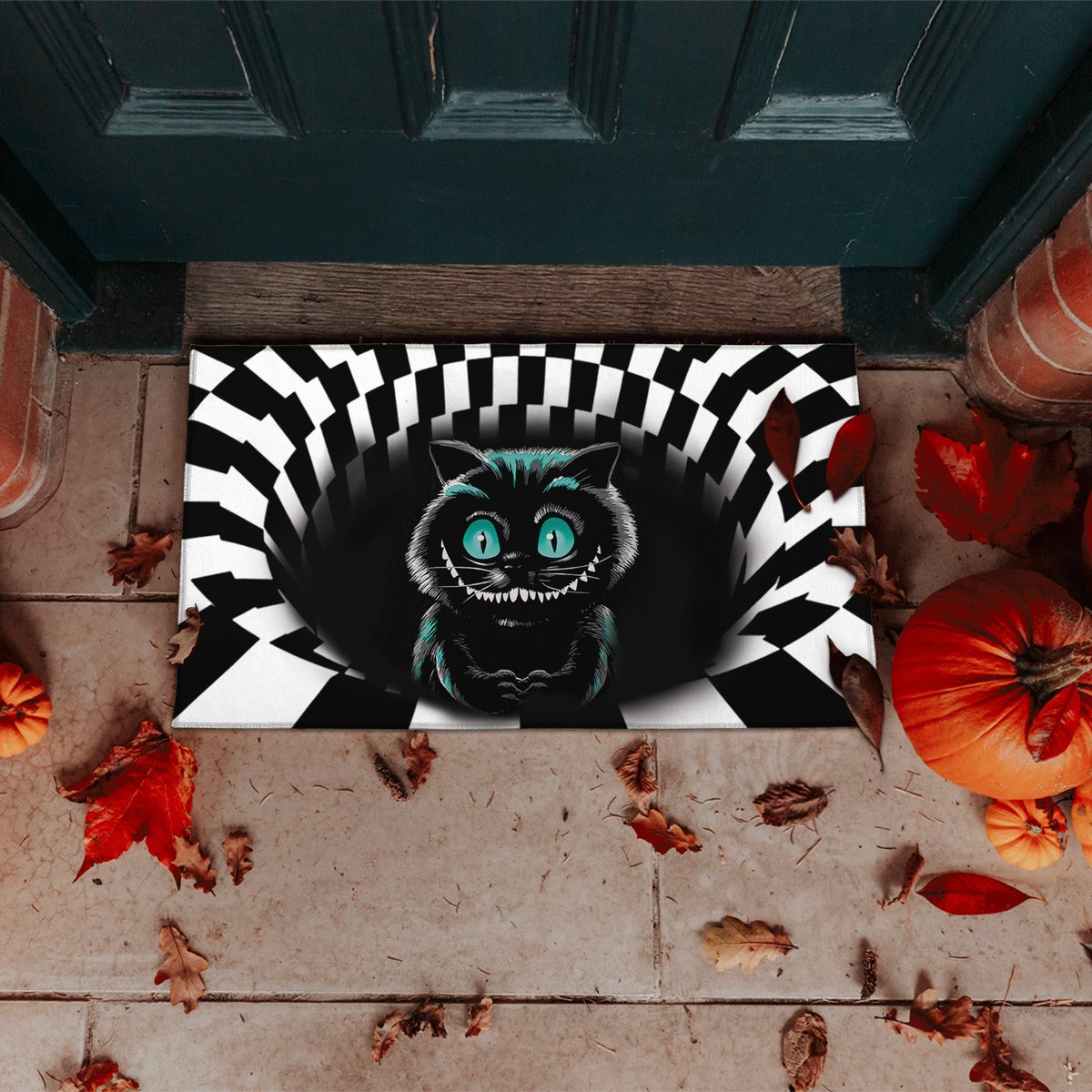 Black cat Halloween 3d illusion doormat 5