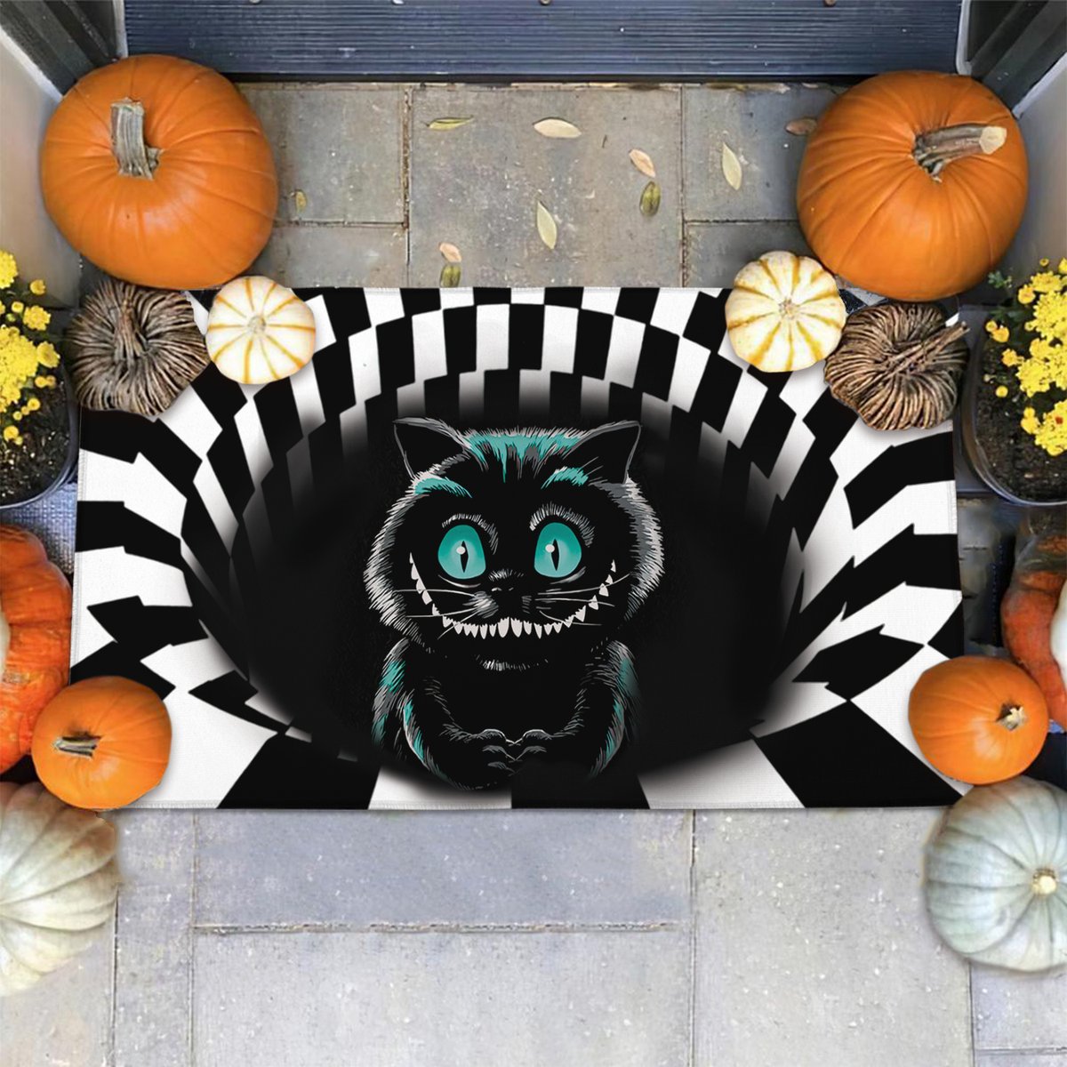Black cat Halloween 3d illusion doormat 6