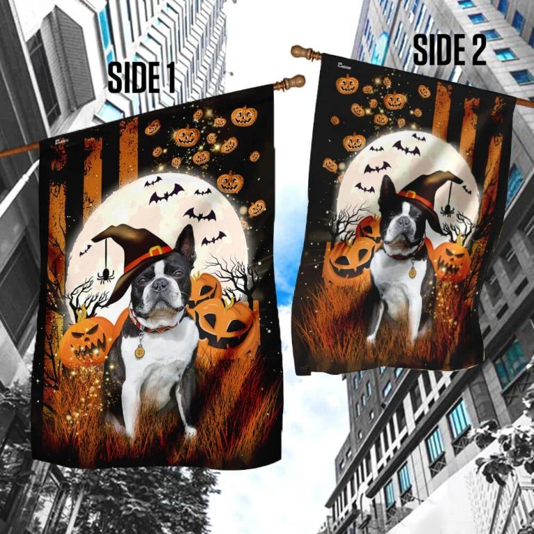 Boston Terrier Skull Halloween Flag 13