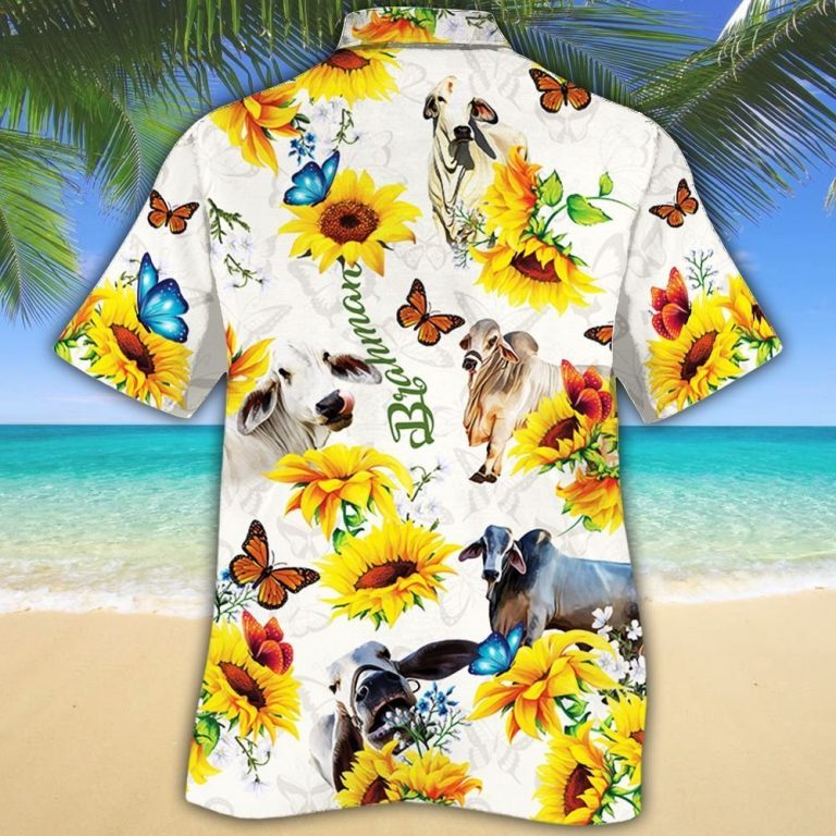 Brahman cattle butterfly sunflower Hawaiian shirt 10