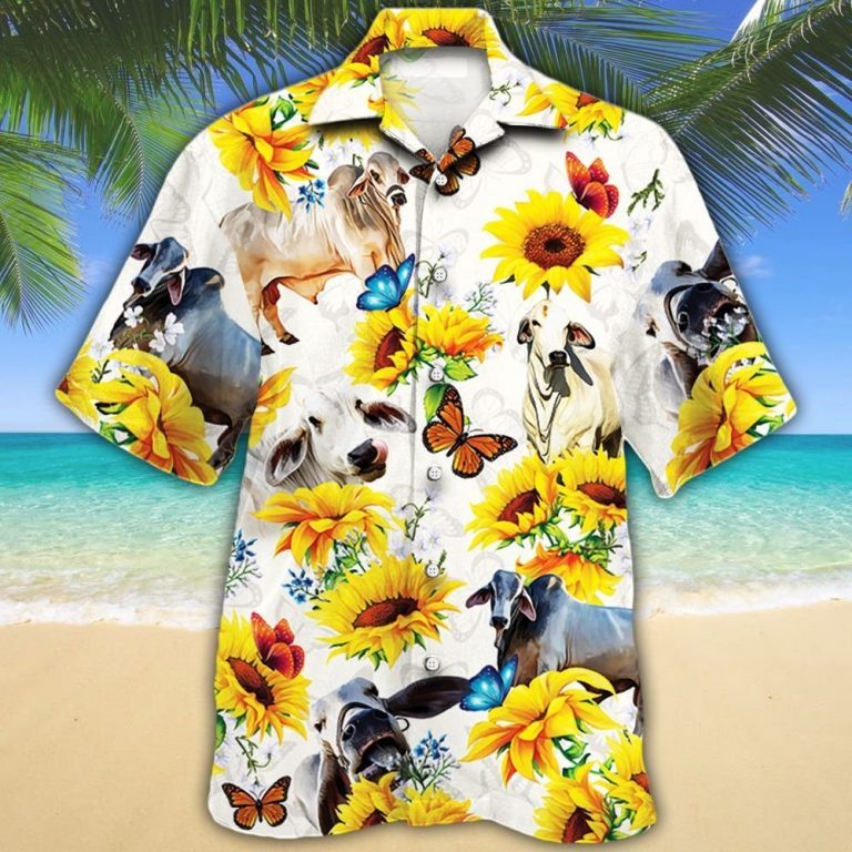 Brahman cattle butterfly sunflower Hawaiian shirt 9