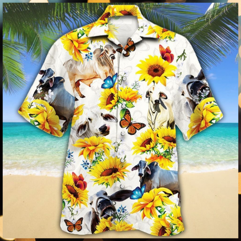 Brahman cattle butterfly sunflower Hawaiian shirt 8