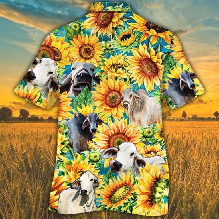 Brahman cattle sunflower Hawaiian shirt 10