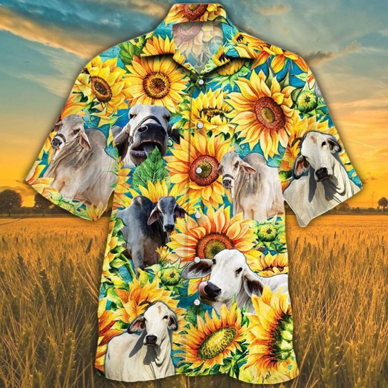 Brahman cattle sunflower Hawaiian shirt 9