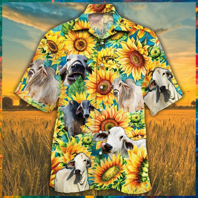 Brahman cattle sunflower Hawaiian shirt 8