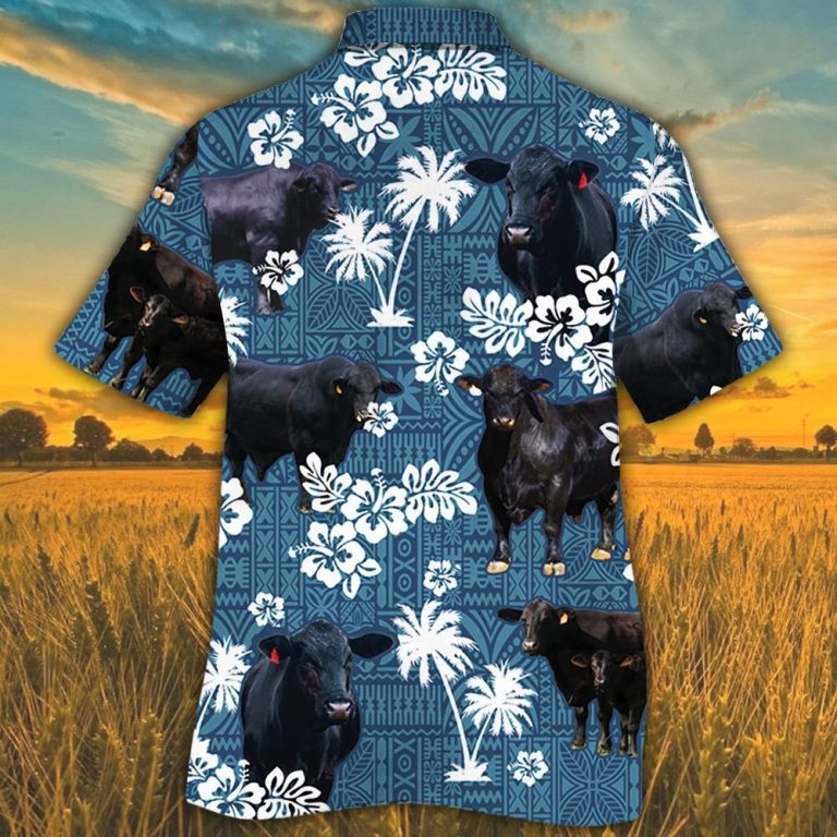 Brangus cattle blue tribal pattern Hawaiian shirt 10