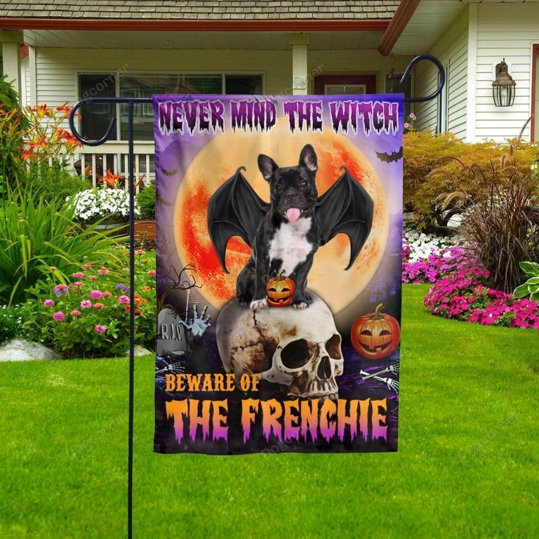Bulldog Skull Halloween Never Mind The Witch Beware Of The Frenchie flag 15