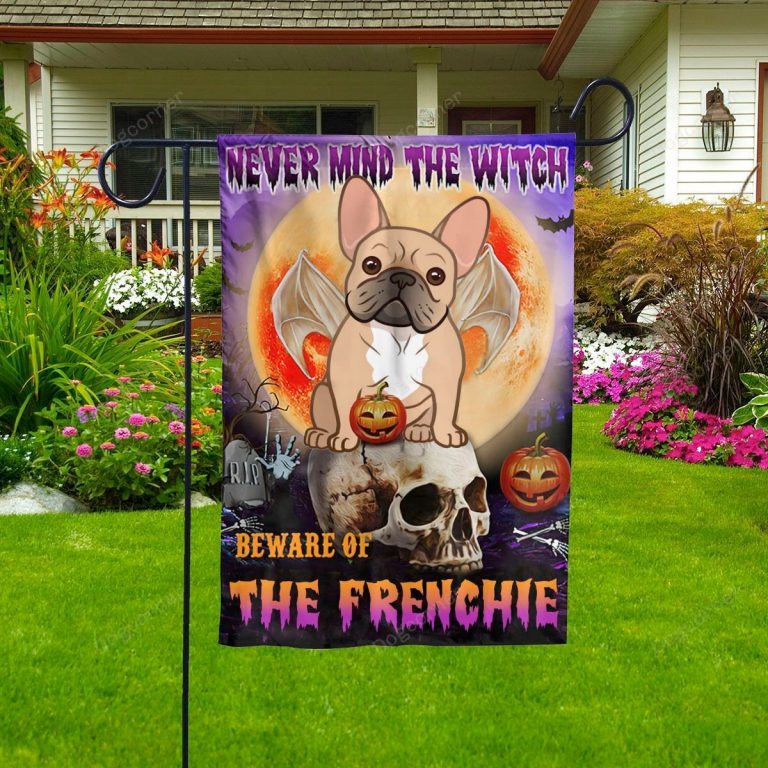 Bulldog Skull Halloween Never Mind The Witch Beware Of The Frenchie flag 12