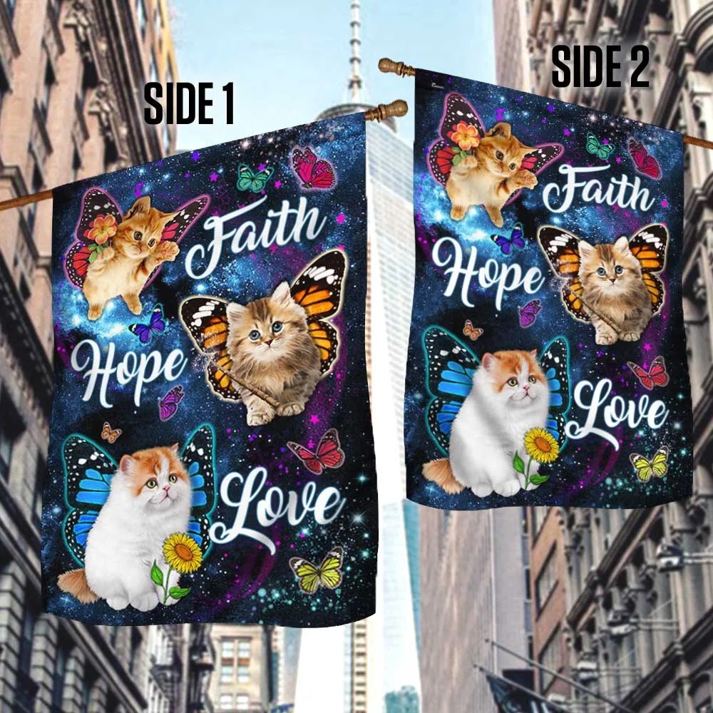 Cat Butterfly Faith Hope Love Flag 6