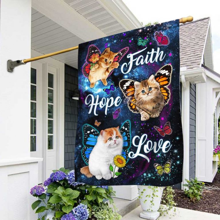 Cat Butterfly Faith Hope Love Flag 12