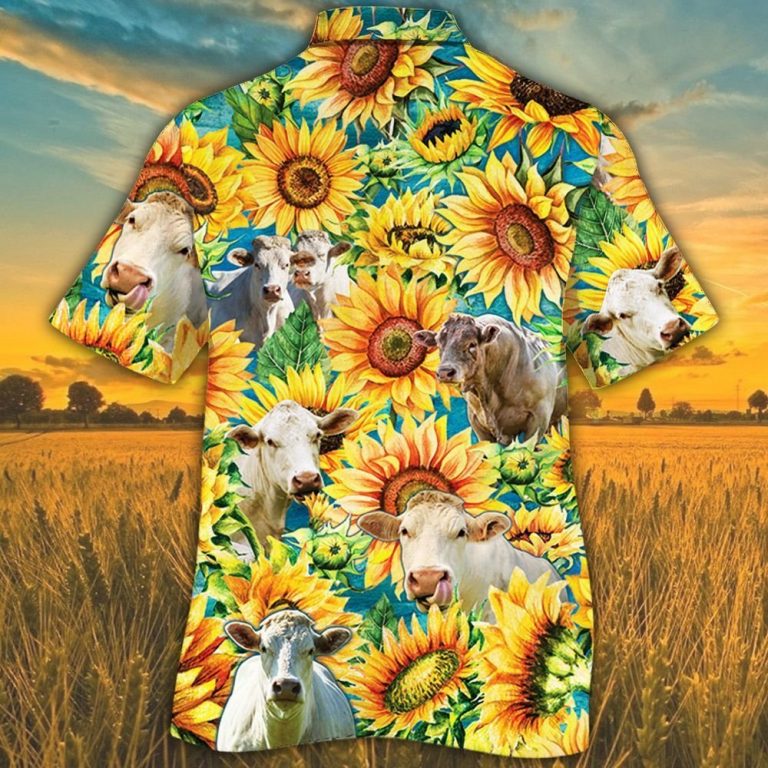 Charolais cattle Sunflower Hawaiian shirt 10