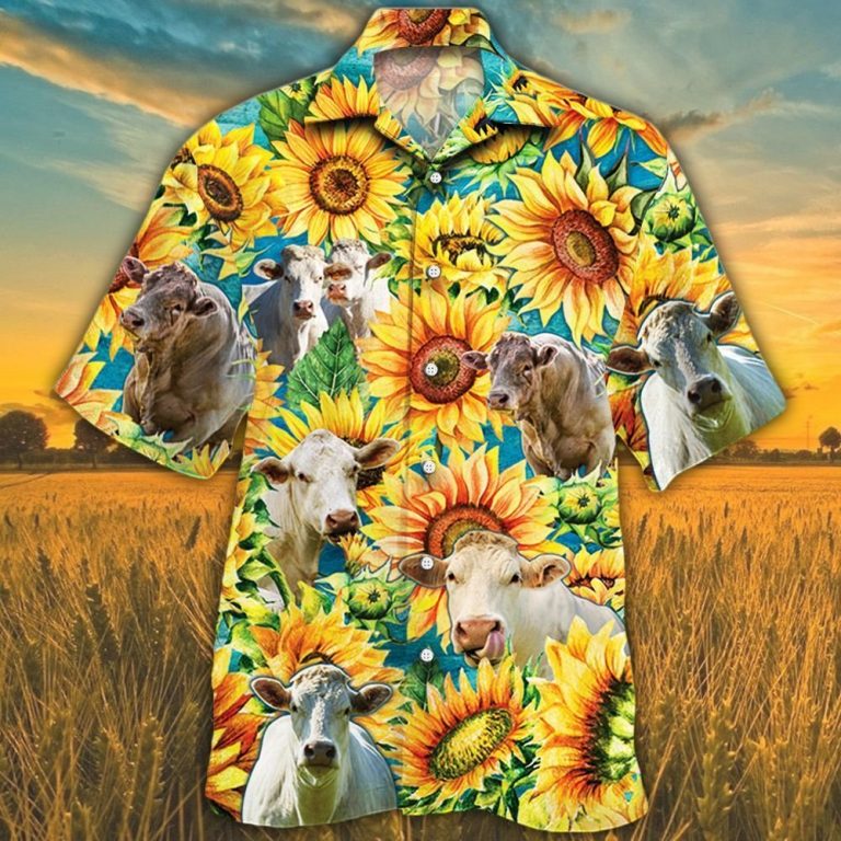 Charolais cattle Sunflower Hawaiian shirt 8