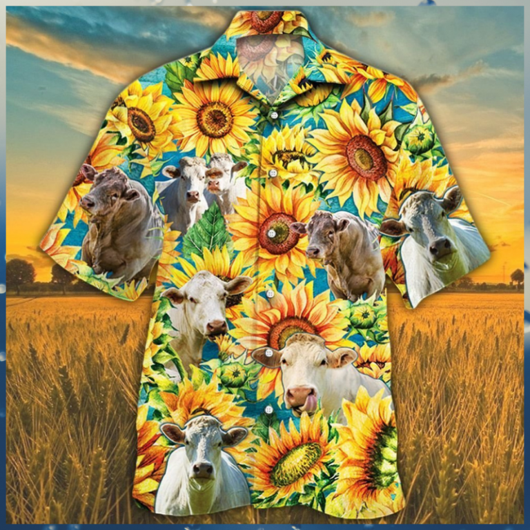 Charolais cattle Sunflower Hawaiian shirt 9
