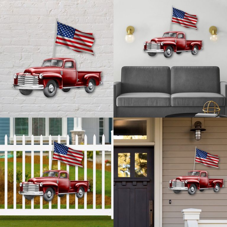 Chevy pickup trucks American flag metal sign 16
