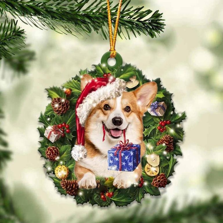 Corgi and Christmas gift hanging ornament 9