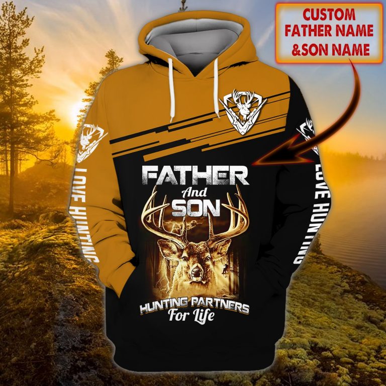 Deer love hunting father and son hunting partners for life custom name 3d hoodie 10