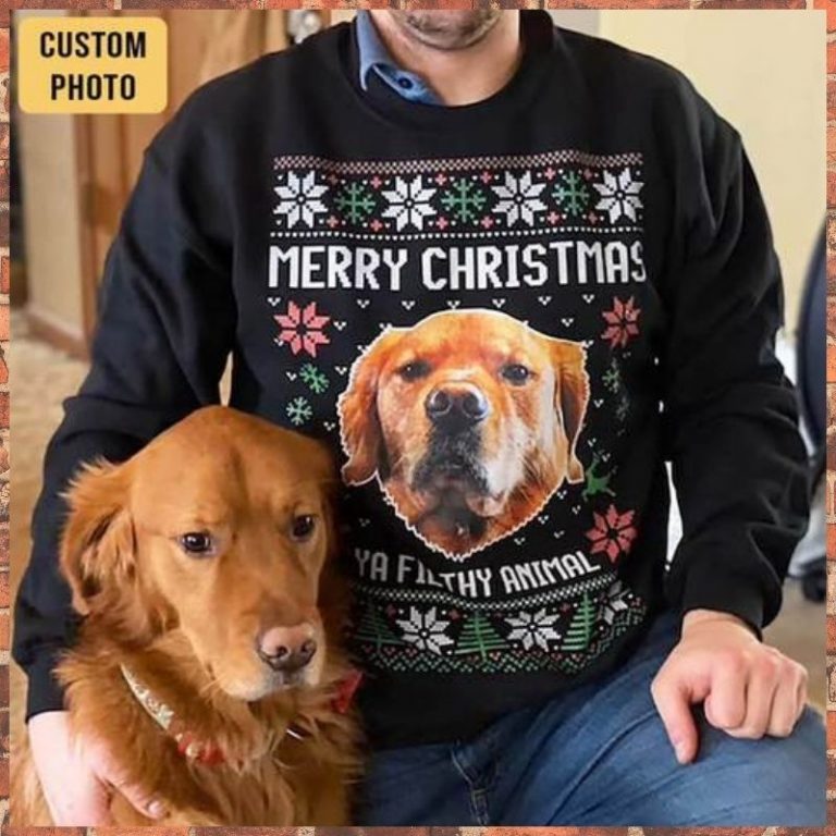 Dogs Merry Christmas custom photo and text 3d Ugly sweater 8
