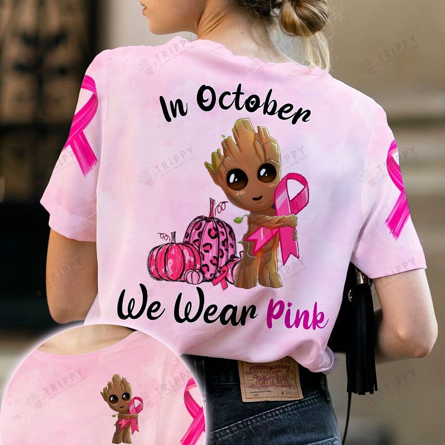 Groot Breast Cancer In October we were pink 3d hoodie shirt 7