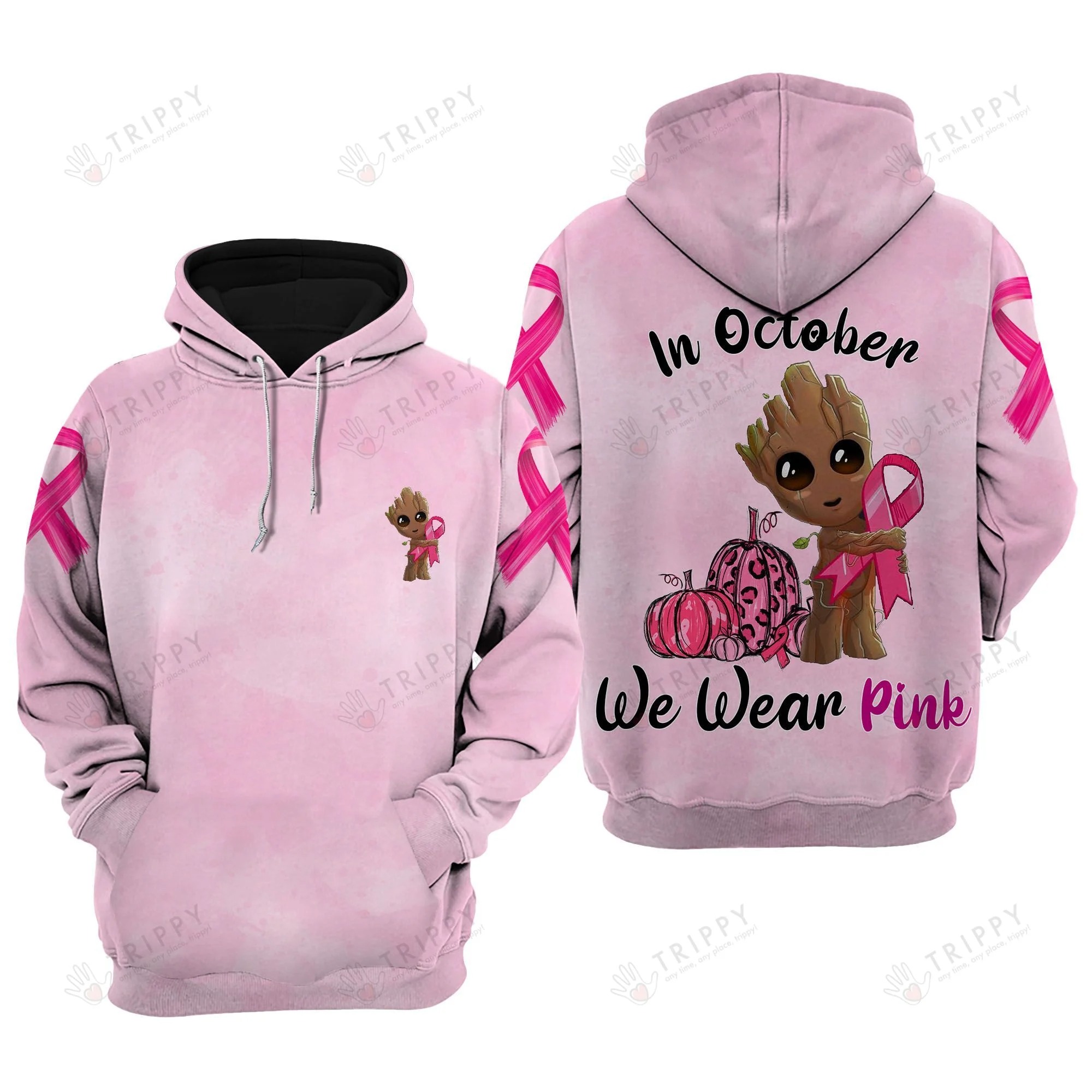 Groot Breast Cancer In October we were pink 3d hoodie shirt 10