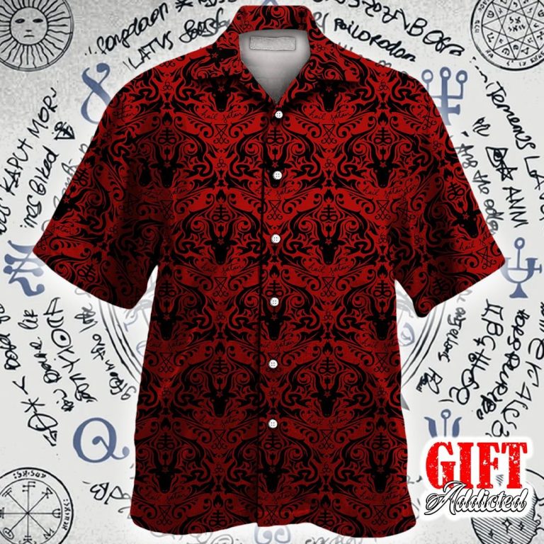 Hail Satan demon black and red pattern Hawaiian shirt 10