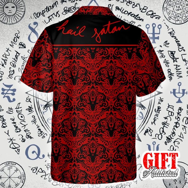 Hail Satan demon black and red pattern Hawaiian shirt 11