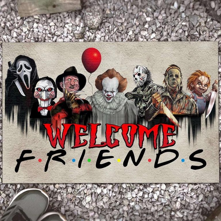 Halloween Horror Characters Movies Welcome Friends TV show doormat 9