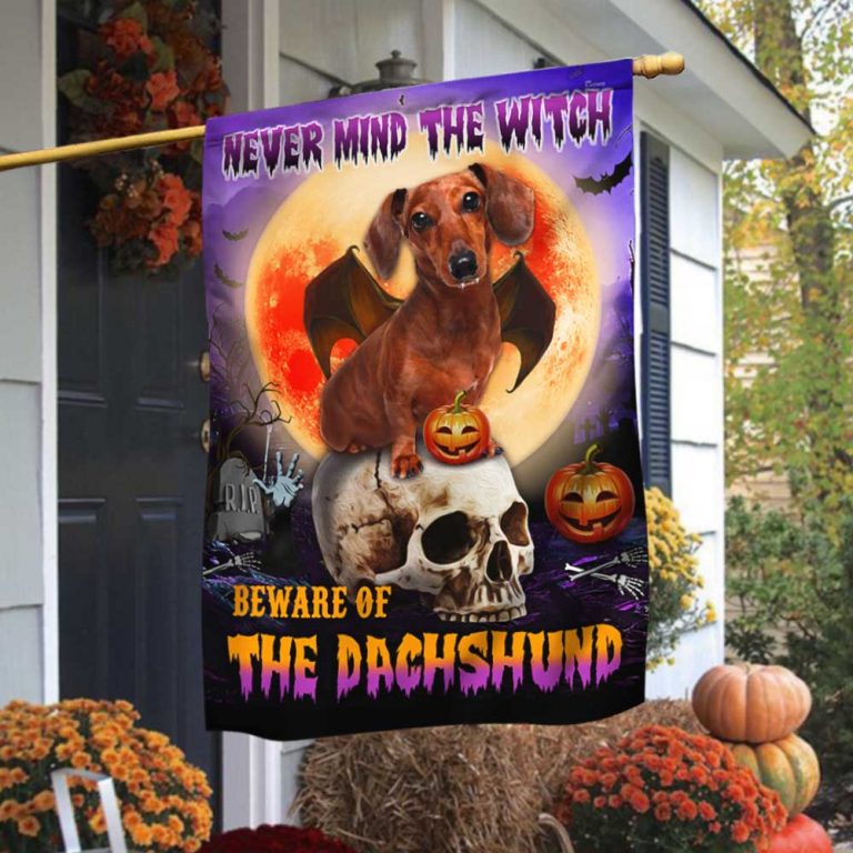 Halloween Skull Beware Of The Dachshund flag 8