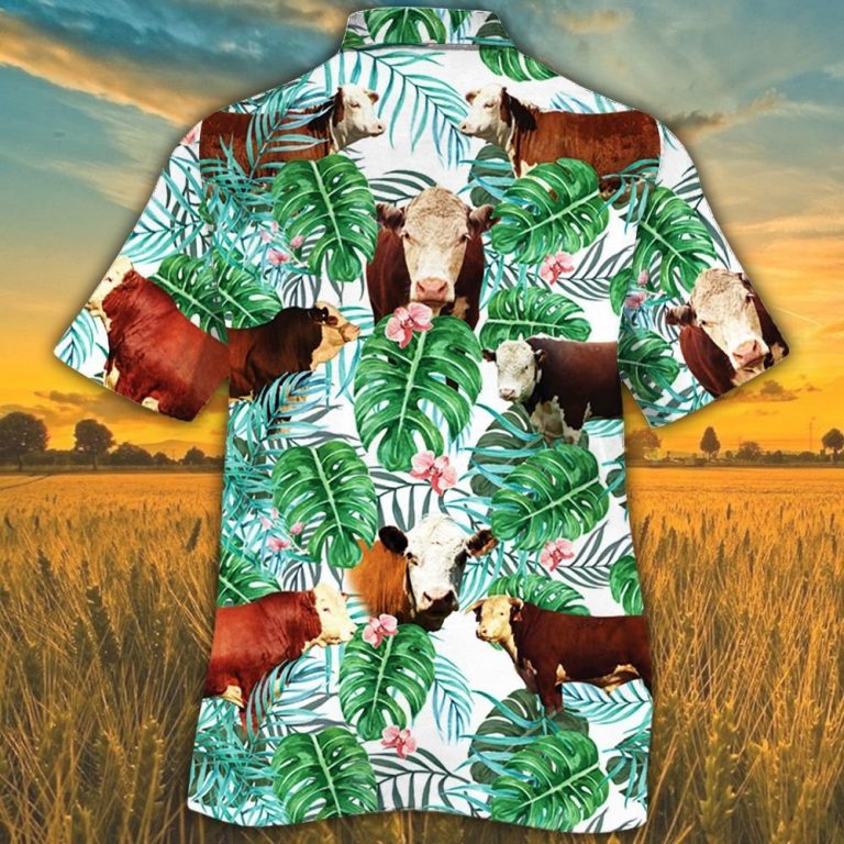 Hereford cattle tropical plant Hawaiian shirt 10