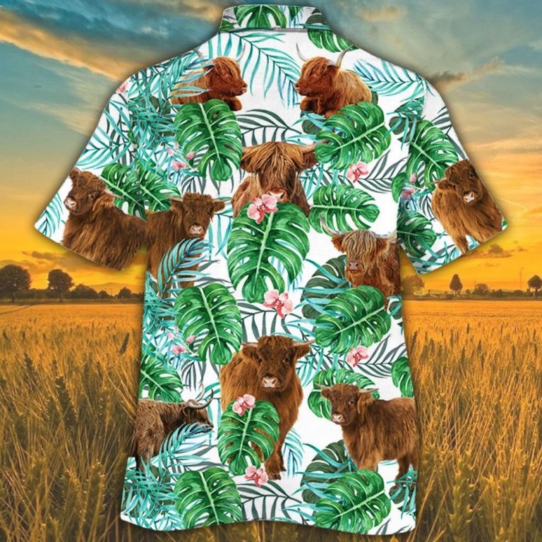Highland cattle tropical plant Hawaiian shirt 10
