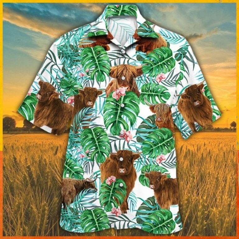 Highland cattle tropical plant Hawaiian shirt 9